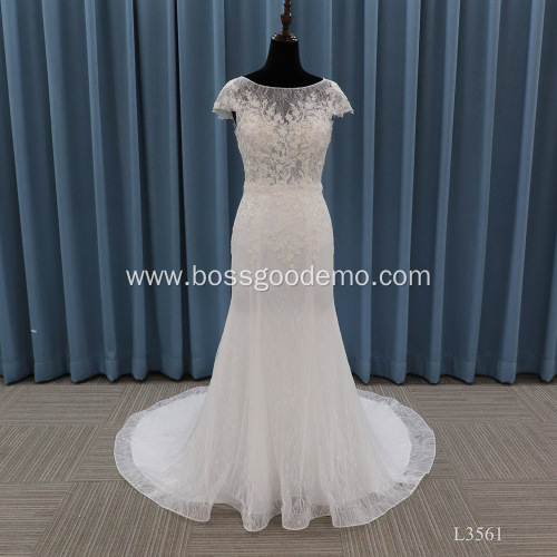 Elegant Mermaid Lace Illusion Sleeveless bridal ball gown wedding dress